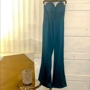Teal Green Elegant Strapless Jumpsuit